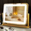 ROLOVE Gold Vanity Mirror with Lights 15" x 12", Lighted Makeup Mirror with 10X Magnification, 3 Color Lighting & Dimmable Brightness, Make Up Mirror with Lighting for Bedroom Tabletop