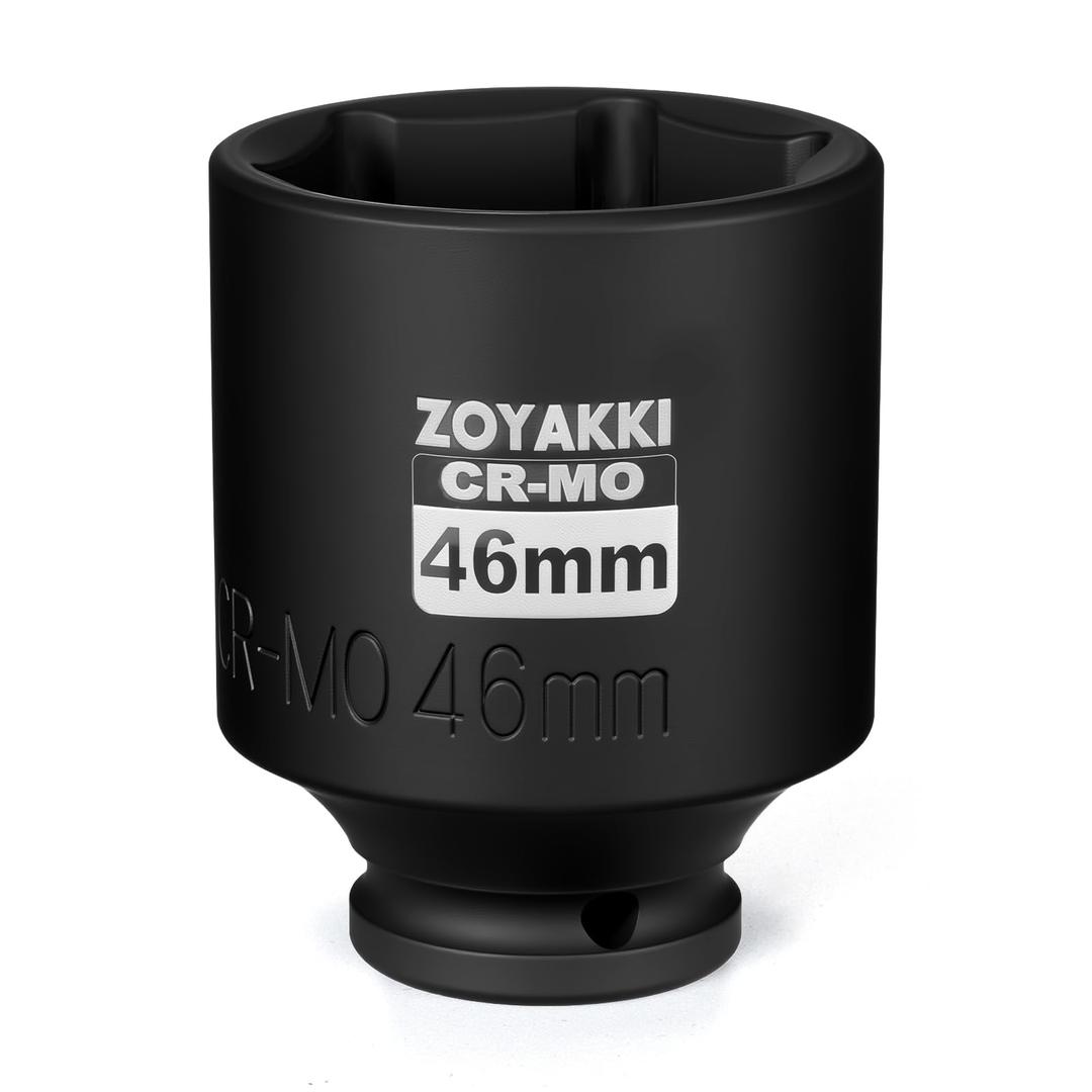 1/2" Drive x 46 mm Deep 6 PT Impact Socket, CR-MO, 1/2-inch Drive 6 Point Axle Nut Socket for Easy Removal of Axle Shaft Nuts (46MM）