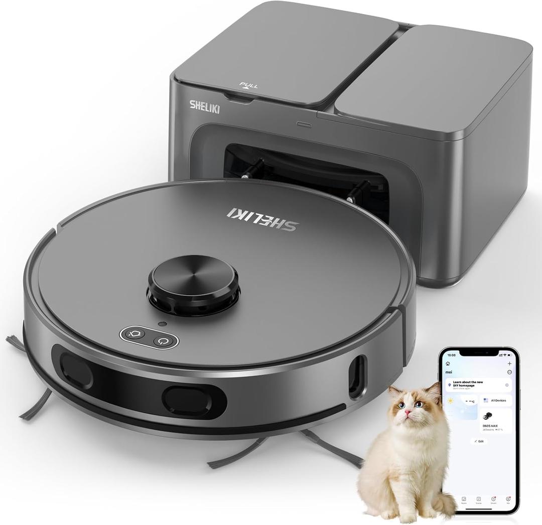 SHELIKI Robot Vacuum and Mop Combo, 70-Day Self-Emptying Robotic Vacuum Cleaner, Super Thin, Quiet, LiDAR Navigation, App & Voice Control, Perfect for Pet Hair, Carpets, Hard Floors