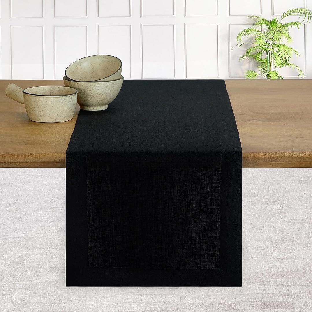 D'Moksha Homes Linen Black Table Runner 36 Inches - 100% Pure Linen Small Table Runner 14 x 36 Inch for Dresser, Coffee Tables, Spring, Easter - Machine Washable
