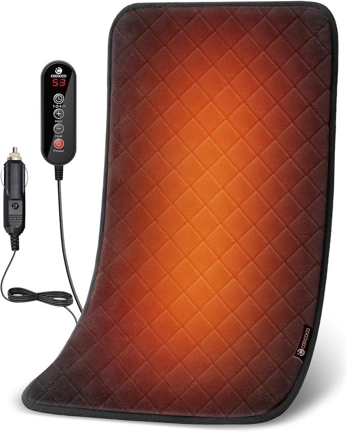 CooCoCo 12V/24V Car Heated Blanket for Back Pain Relief, 12x24 Inch Electric Car Blanket with 5 Heat Settings, Auto Shut Off, Heated Blanket Eligible for Car, Truck, SUV, Van, or Van