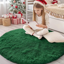 OLANLY Dark Green Round Rugs for Bedroom - Machine Washable, 4 ft Circle Area Rugs for Living Room, Soft and Fluffy Shaggy Carpet for Teen Girls and Boys, Nursery Rooms, Dorms, Home Decor Aesthetic