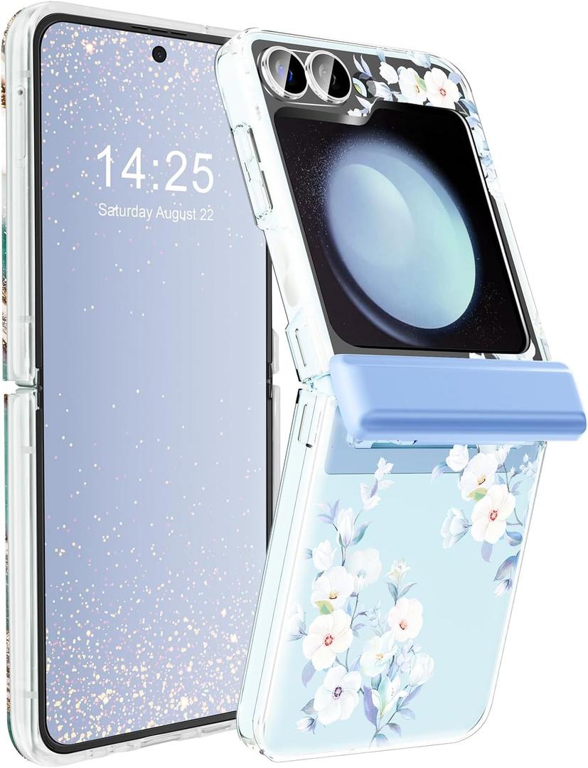 Floral Case for Samsung Galaxy Z Flip 6 with Hinge Protection, Precise Camera Protection, Screen Protector, Wireless Charging, Anti-Scratch, Shockproof Case for Z Flip 6 5G (Orchid)
