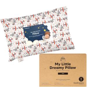Mini Toddler Pillow with Pillowcase - 9x13 My Little Dreamy Travel Kids Pillow for Sleeping, Toddler Bed, Small, Tiny, Organic Cotton Pillowcase, Soft & Breathable, Kids 2-4 Years Old (Aircraft)