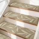 JSEI Stair Treads for Wooden Steps with 3D Leaf Pattern, 14 Pack 9" X 28" Carpet Stair Treads Non-Slip Indoor with TPE Backing, Machine Washable Stair Runners for Kids Elders and Pets, Beige