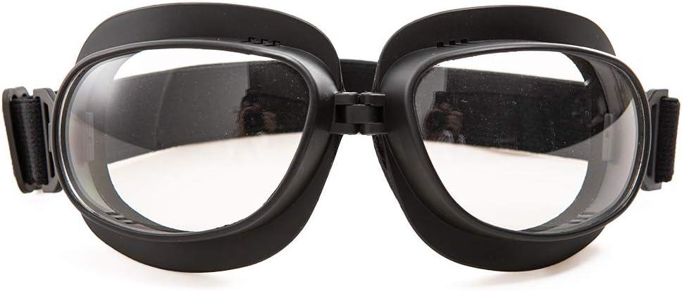 evomosa Motorcycle Goggles Vintage Pilot Goggles Retro Motocross Goggle Outdoor Eyewear Sports Glasses for Half Helmet (Black frame Clear lens)