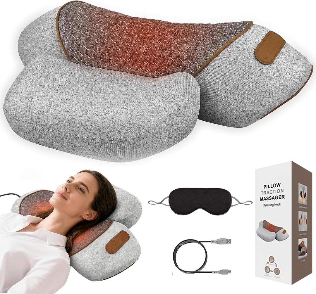 3-in-1 Neck Massager Pillow,Ergonomic Neck Massager with Heating,Traction & Vibration,Hump Corrector for Shoulder Pain Relief, Neck Pillow for Daily Comfort,Women's Day Gifts