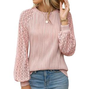 YZEGGO Womens Long Sleeve Textured Shirts Lace Tops Dressy Business Casual Blouses Trendy Outfits 2025
Size M