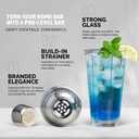 EVERYDAY COCKTAIL - Professional Glass Cocktail Shaker 14 oz, Martini Shaker with Recipes and Measurements, Built-in Strainer and Leakproof Seal, Clear Bar Tool for Margaritas, Martinis