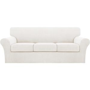 Turquoize 4 Piece Sofa Covers for 3 Cushion Couch Sofa Slipcover Soft Couch Cover for Dogs-Washable Sofa Furniture Cover with 3 Individual Cushion Covers (3 Cushion Sofa, Porcelain)