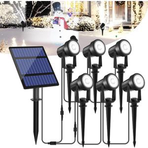 T-SUNUS Christmas Solar Garden Spotlight Outdoor 6-in-1 White Landscape Spot Lights IP65 Waterproof Separated Panel Dusk to Dawn 6000K Spotlights for Tree Yard Driveway Pathway Porch Walkway Halloween