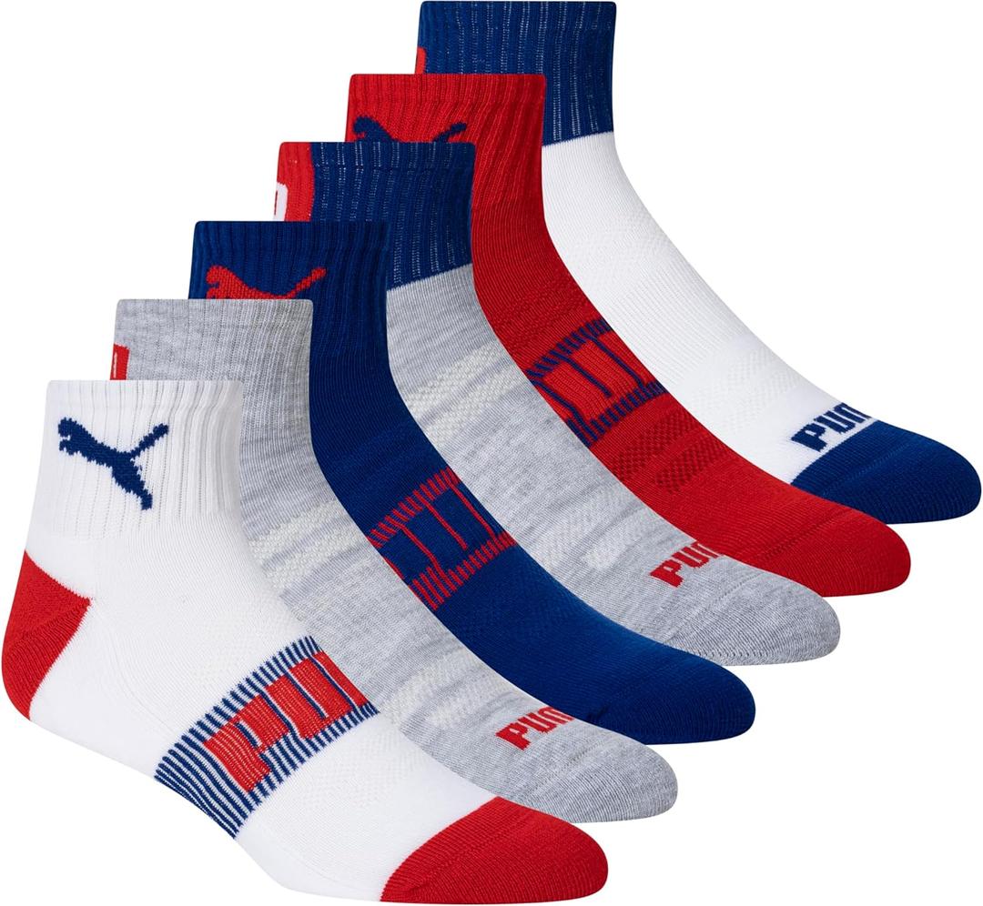 PUMA International Soccer 2026 Athletic Quarter Crew Socks, Arch Support & Cushioned Footbed (10-13, Usa)