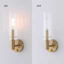 BYOLIIMA Modern Wall Sconces with Dimmer ON/Off Switch Gold Brushed Brass Bathroom Vanity Light Fixtures Striped Clear Glass Shades Indoor Wall Light for Mirror Living Room Bedroom Hallway Staircase