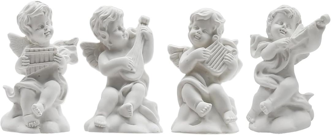 4 Pieces Little Angel Statue Mini Resin Figure Adorable Sculpture Musical Cherub Figurine Shelves Decoration Home Decor