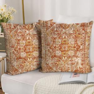 Boho Throw Pillow Covers 22x22 inch Set of 2,Boho Vintage Carpet Pattern Antique Ethnic Decor Double Sided Pattern Cushion Cover Soft Pillow Case Living Sofa Room Bed Square Pillow Cover