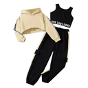 Hilinker Girls Graphic 3 Piece Outfits Workout Hoodie Crop Tank and Sweatpants Set 13-14Y