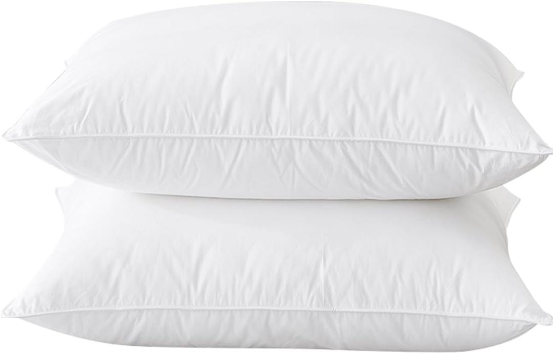 BHZ Goose Down Feather Pillows Queen Size Set Of 2, Hotel Collection Bed Pillows for Sleeping Medium Firm Soft Support Pillow for Side and Back Sleepers (White)
