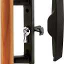 Prime-Line C 1095 Sliding Glass Door Handle Set, 3-1/2 In., Diecast and Wood, Black, Hook Style, Internal Lock (Single Pack) (Black/Wood)