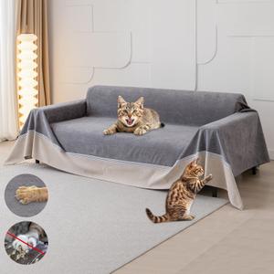 Cat Scratch Furniture Protector - Anti-Slip, Waterproof Sofa Cover to Keep Cats Off, Pet-Friendly Couch Protectors for 3 Cushion Couch, Anti-Scratch Couch Cover for Pets and Kids 134"X91"Dark Gray