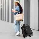 star cloud Rolling Backpack for Women, 21"x14"x9",45L Travel Backpack with Wheels and USB & Type-C Charging Ports, Fits 17.3", Water-Resistant Carry-On Luggage for Work & Travel (Black)