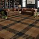 JTJ Easy Jute 8x10 Outdoor Rug, Brown Checkered Farmhouse, Washable