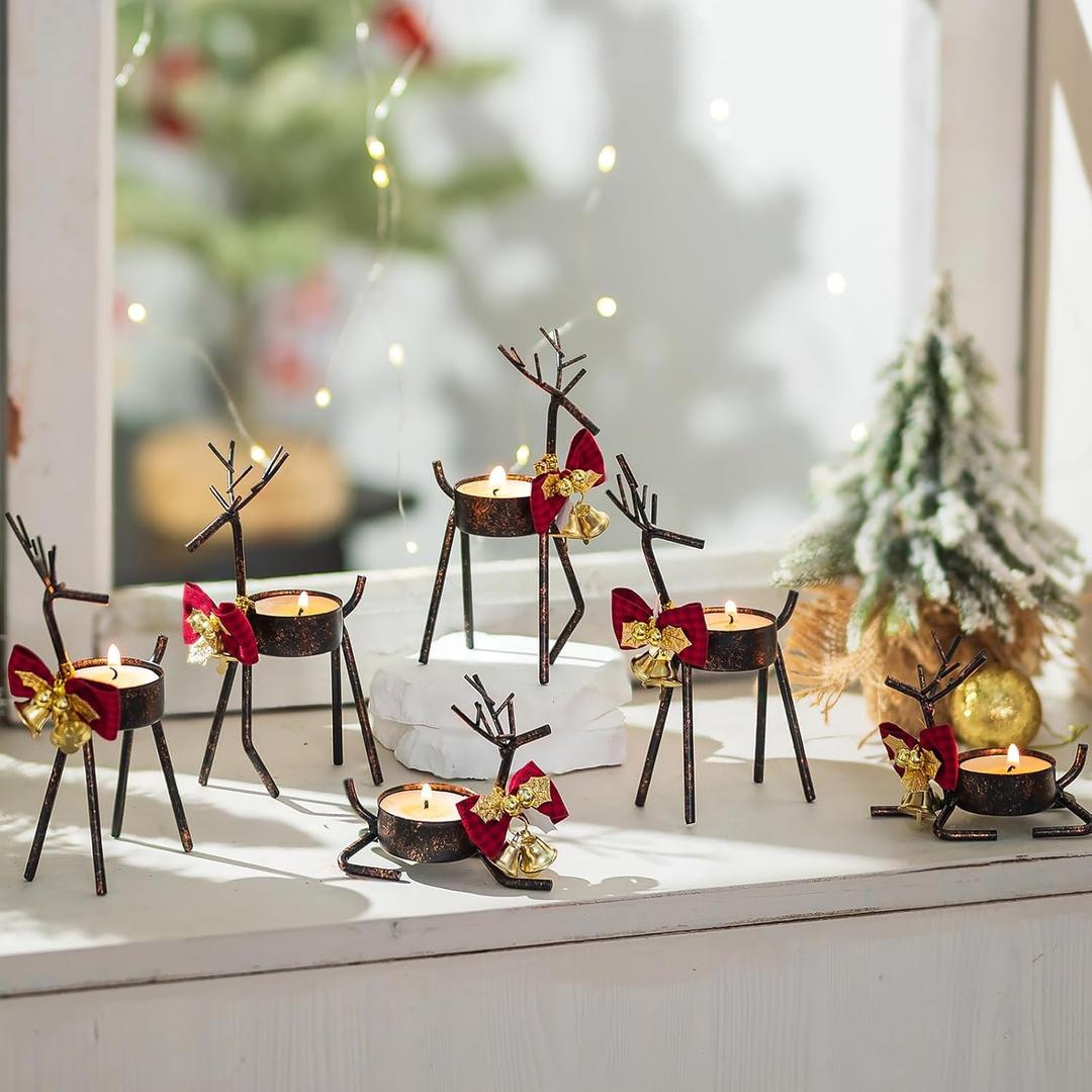Christmas Reindeer Tealight Candle Holder: 6 Pcs Black Reindeer Decoration for Window & Table