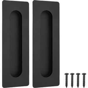Malimali 7 Inch Large Recessed Finger Flush Pulls for Barn Door Pocket Door, Heavy Duty Sliding Closet Door Handle, Matte Black Stainless Steel Rectangular Door Pulls Hardware(2 Pack)