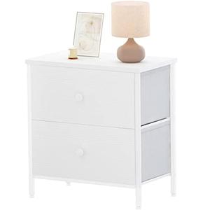 BOLUO White Nightstand with Drawer Dresser for Bedroom Nightstands,Night Stand and Dressers Sets End Table with 2 Fabric Drawers Organizer Modern, Size: 16*12*4 inch, Weight: 8.5 lbs