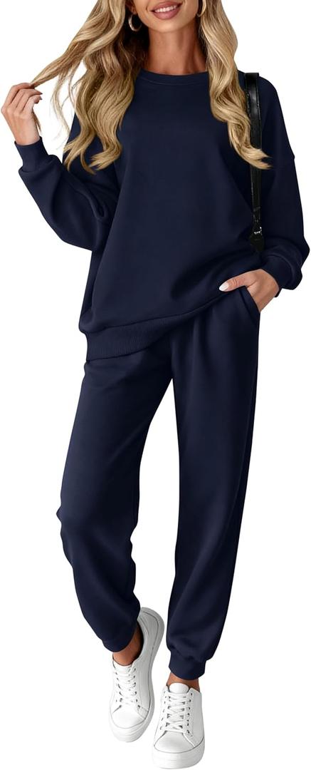 KIRUNDO Sweatsuits Women 2 Piece Outfit Matching Workout Lounge Sets Spring Fall Clothing Tracksuit Airport Travel Outfits (Small, Navy)