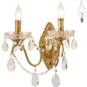 Crystal Wall Sconce, Gold Wall Sconces, Gold Sconces Wall Set of 2, for Living Room, Bedroom, Bathroom,Vanity