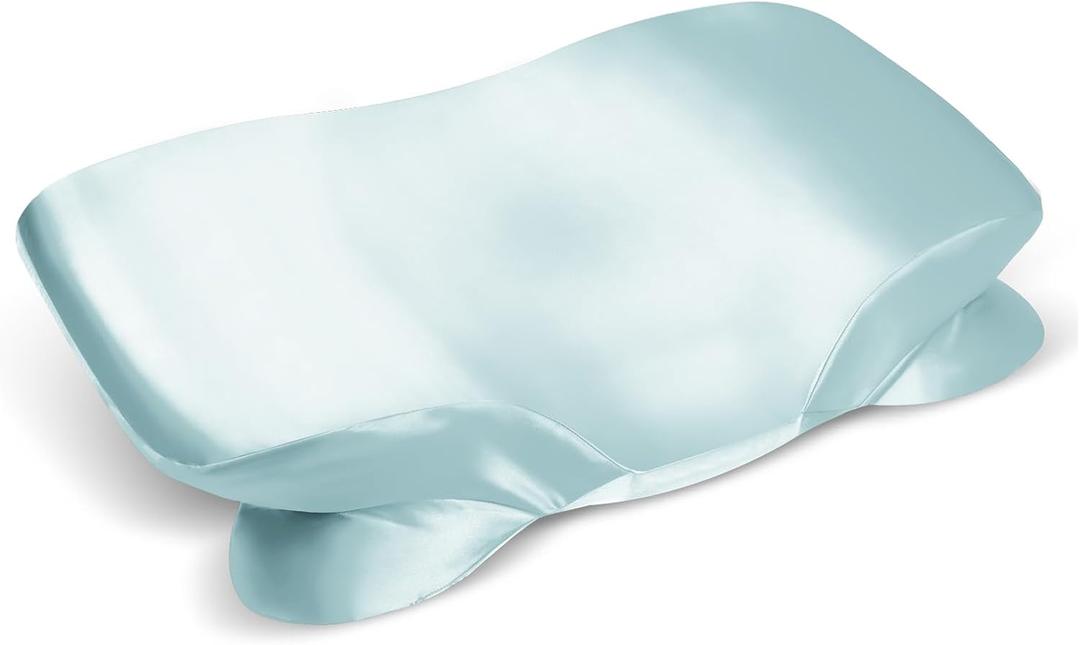 Satin Pillowcase for Cervical Pillow, Ergonomic Case, Smooth & Silky Soft Sleeping Pillowcase, Light Blue Pillow Cover with Zipper