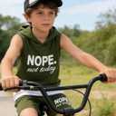 Sizes 7-13 Years Boys 2 Piece Summer Outfits Hoodie Sleeveless Game Controller Tank Tops Workout Shorts (Green)