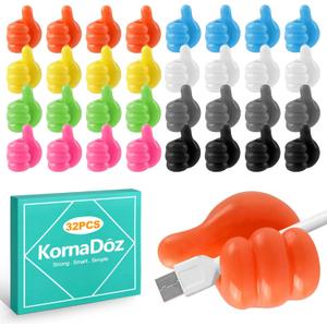 32 Pack Creative Thumbs Up Wall Hooks, Self-Adhesive Silicone Thumb Holders for Desk, Cute & Fun Cord Cable Clips, Multi-Function Wire Organizer for Keys, Pencils, Charging Cables