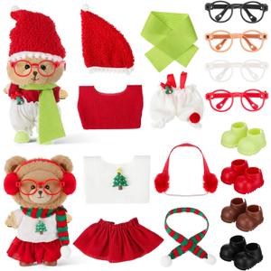 Simgoing 2 Sets Christmas 17 cm/6.7 Inch Doll Clothes Outfits Accessories Dolls with Shoes Glasses Costume Stylish Adorable Dress up for Christmas Winter Holiday Decor Gifts(Elegant Style)