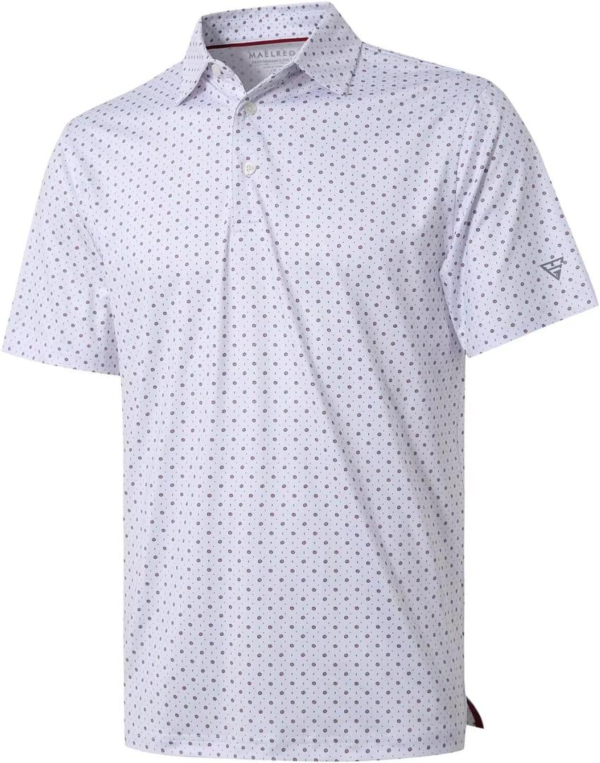 Golf Shirts for Men Dry Fit Short Sleeve Print Performance Moisture Wicking Polo Shirt (White), 5XL