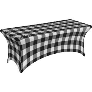 Black and White Buffalo Plaid 6 Ft Elastic Table Cover Fitted Rectangular Tablecloth for Party Banquet Festival Wedding