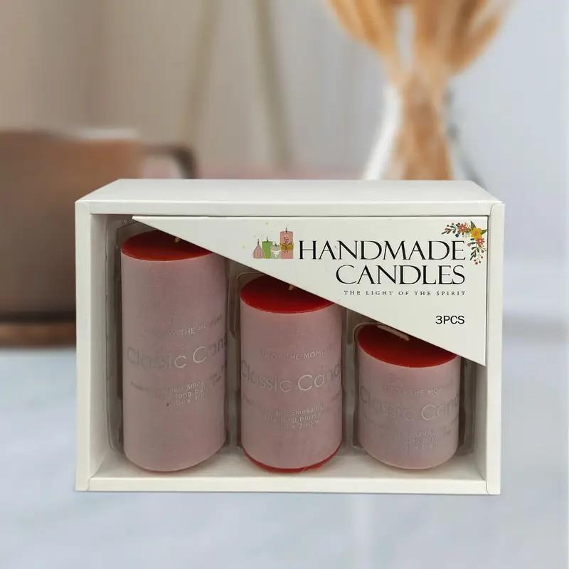Handmade Candle pillar candles set of 3, 2 inches wide 2 inches high 3 inches, Red