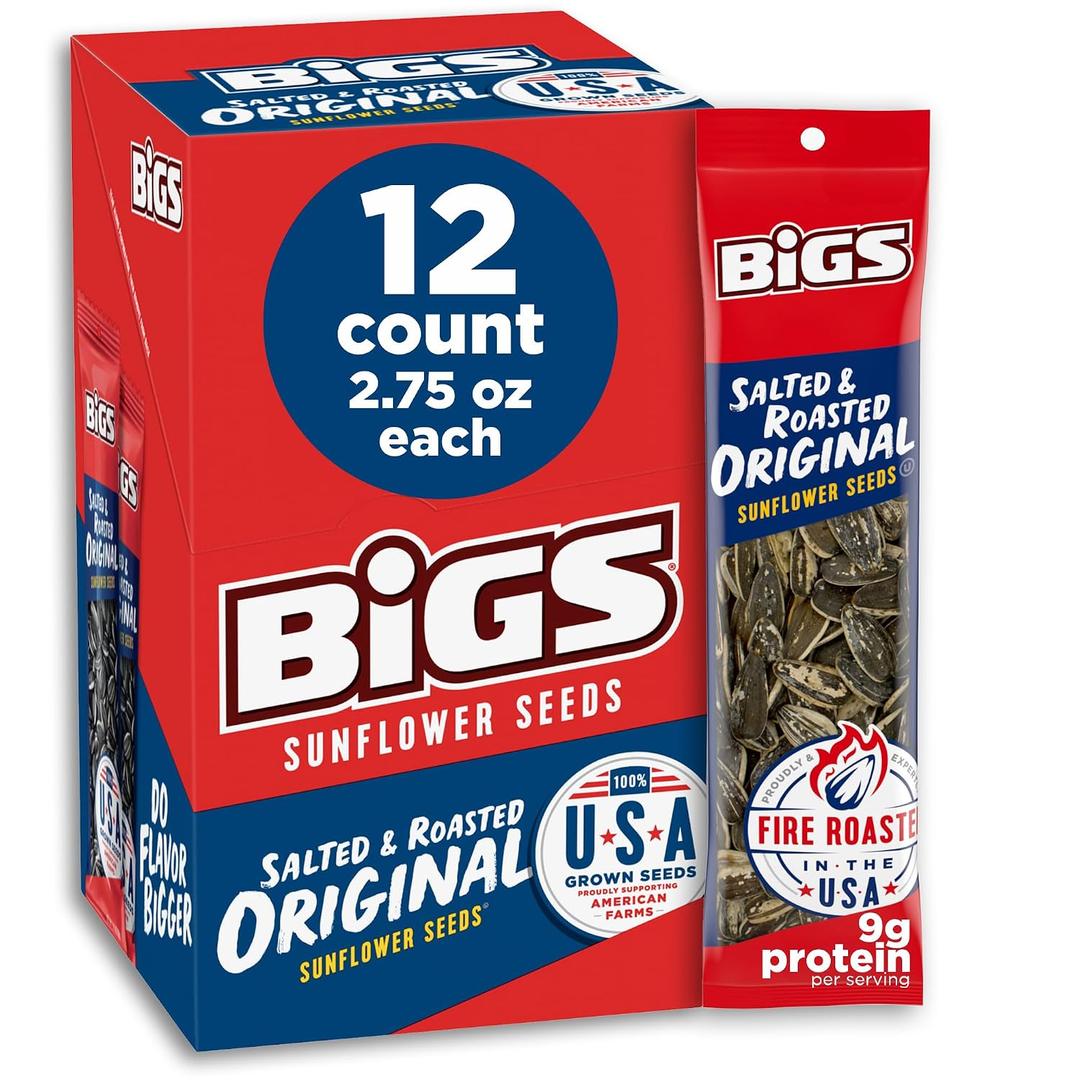 BIGS Sunflower Seeds, Salted & Roasted Original Flavor, 2.75 oz. (Pack of 12), No BB Date Found