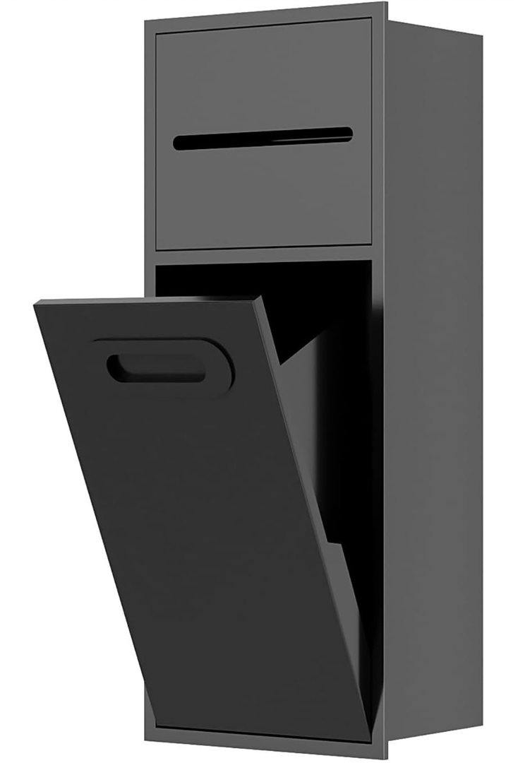 SUPERFLO 6.2 Gallon Bathroom Trash Can Tilt Out Trash Bin Cabinet, Hidden Trash Can Cabinet Recessed Wall Mounted Stainless Steel with Toilet Paper Holder for Bathroom/Bedroom/Office Renovation,Black