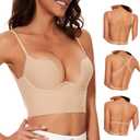 Low Back Bras for Women-Seamless Invisible Backless Bra-Lightly Lined Secret Plunge Open Back Multiway Halter Bras (Nude, 32DDD) 