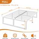 14 Inch Metal Full Size Bed Frame with Steel Support, Noise-Free | Easy Assembly, Underbed Storage, U-Shaped Groove, 6 Mattress Baffles, No Box Spring Needed, Rubber Pads, Squeak Free, White