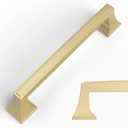 Amerdeco 10 Pack Brushed Gold Cabinet Pulls 5 Inch(128mm) Hole Center Cabinet Hardware Kitchen Cabinet Handles for Bathroom Brass Drawer Pulls Dresser Pulls ZH0010