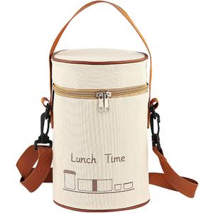 YIKANGHENG 3.9L Thickened Round Khaki Reusable Insulated Lunch Bag for Women and Men Travel Picnic, Vacuum Cup, and Lunch Box (Large)