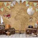 7x5ft Fabric Around World Map Photography Backdrop Adventure Airplane Hot Air Balloon Vintage Background Travel Kids Party Decor Photo Banner
