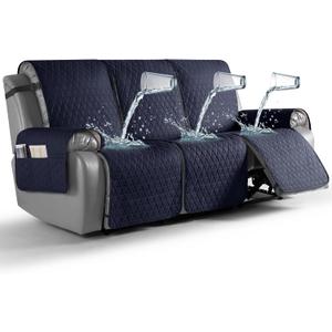 TAOCOCO 100% Waterproof Recliner Cover, Non-Slip Washable Reclining Couch Cover with Elastic Leg Straps, Furniture Protector for Dogs (Dark Blue, 3 Seater)