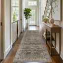 2x6 Runner Rug Grey Brown Vintage Washable Runner Rugs for Hallway Kitchen Low Pile Non-Slip Retro Distressed Accent Throw Carpet for Entryway Bathroom Bedroom Antique/Moss