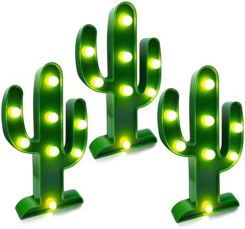 Extra Large - 3 Pack LED Cactus Light Cinco de Mayo Decorations 10 x 5.5 Inch Cactus Decor Mexican Fiesta Party Decorations Cute Night Lamp for Table Kids' Room Bedroom Living Room Gift Party Home