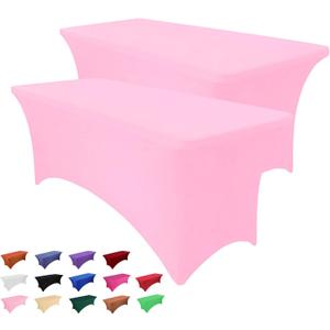 Heochy 2 Pack 6FT Table Cloth for Rectangle Tables - Pink Tablecloth Rectangular Fitted Stretch Spandex Table Covers 6 ft for Birthday, Cocktail, Wedding, Banquet Spring Outdoor Valentines Party