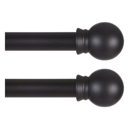 Thestoa Black Curtain Rods 2 pack for Windows 30-62 inch Adjusts Length by Splicing, 5/8" Diameter Matte Black Small Curtain Rods for Bedroom, Living Room, Kitchen, Outdoor, Farmhouse