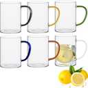 6 Pack Glass Coffee Mugs Set, Clear Coffee Cups with Colorful Handles, Tea Glasses, Drinking Glasses Perfect for Latte, Cappuccino, Tea, Juice